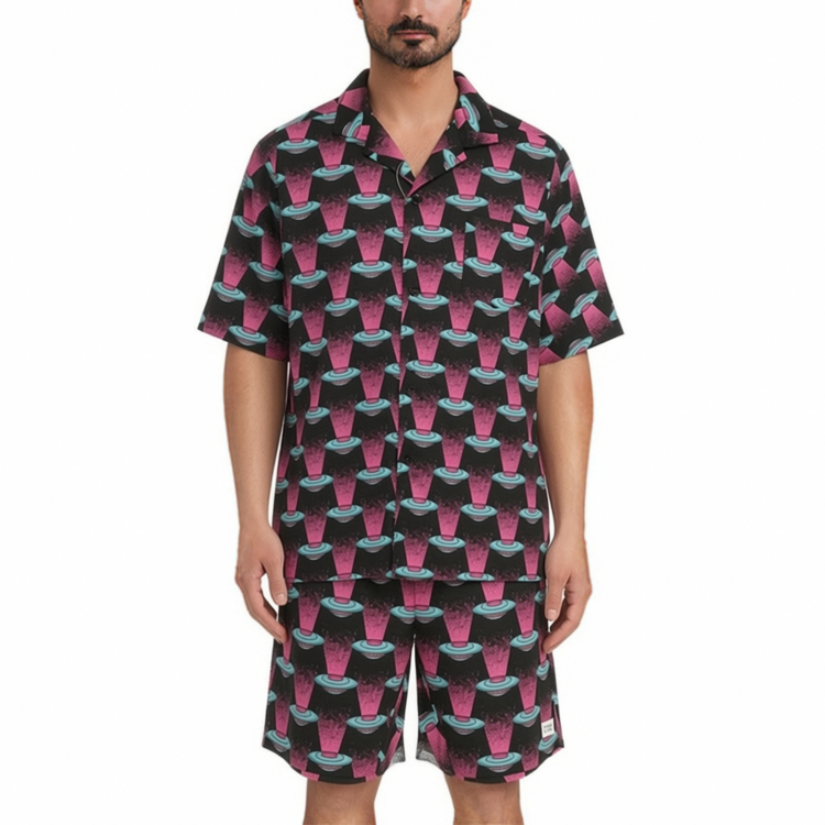 men's short sleeve shirt & shorts lounge set